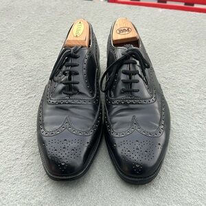 Mens Black Leather Wingtip Shoes Sz 9